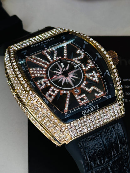 Vanguard Black Rose Gold Iced Frank Muller Watch