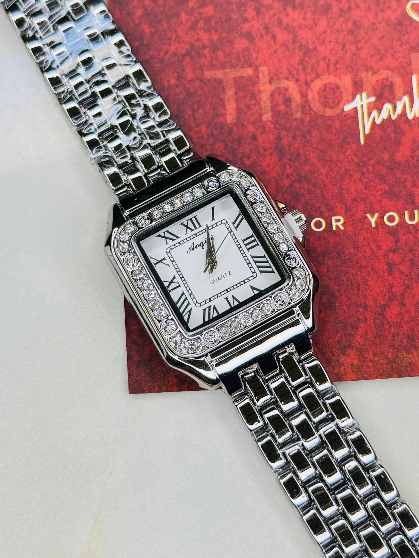 Silver White Zircon Santos Watch For Her