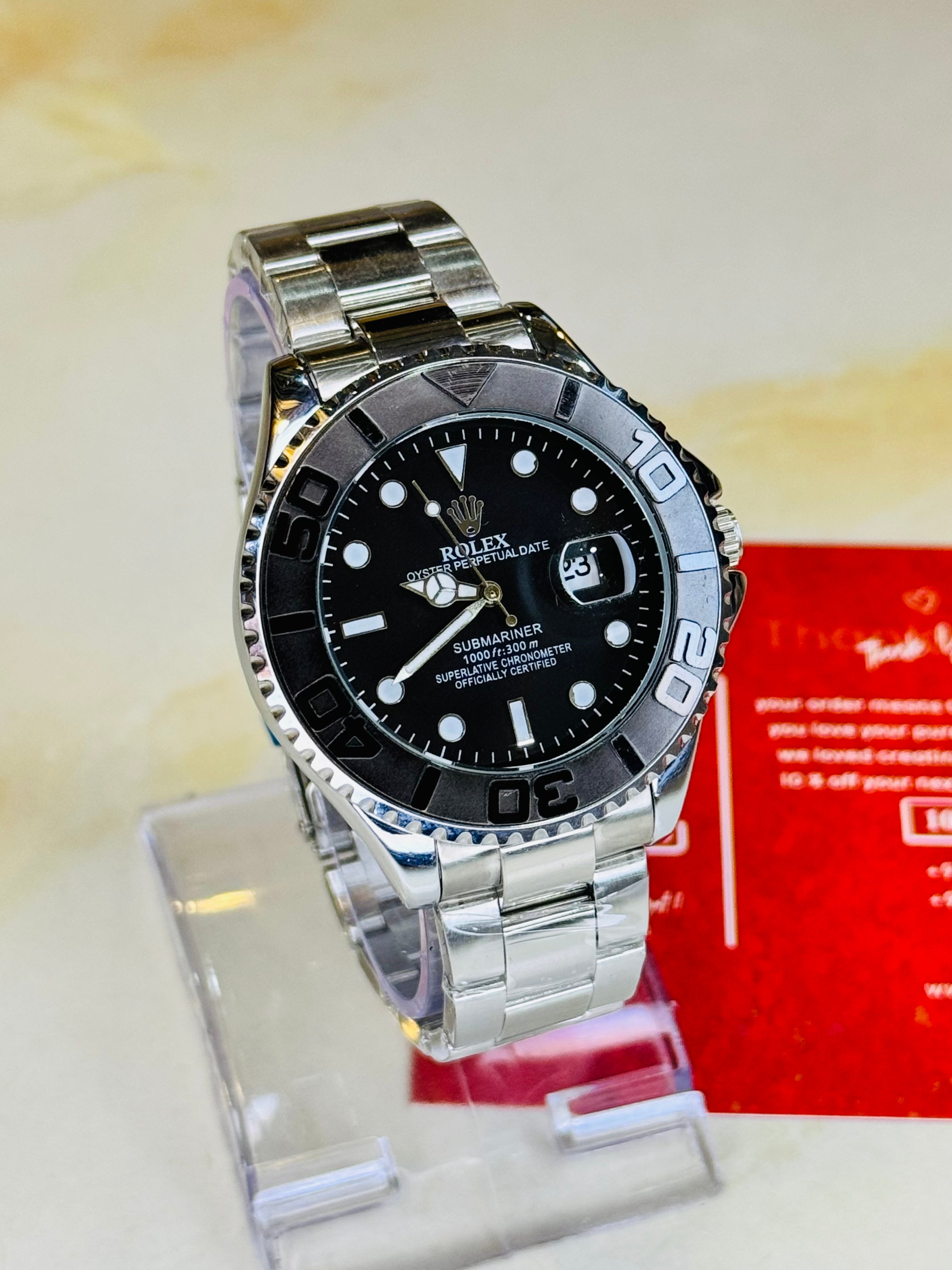 Silver Black Chain Yatchmaster Watch