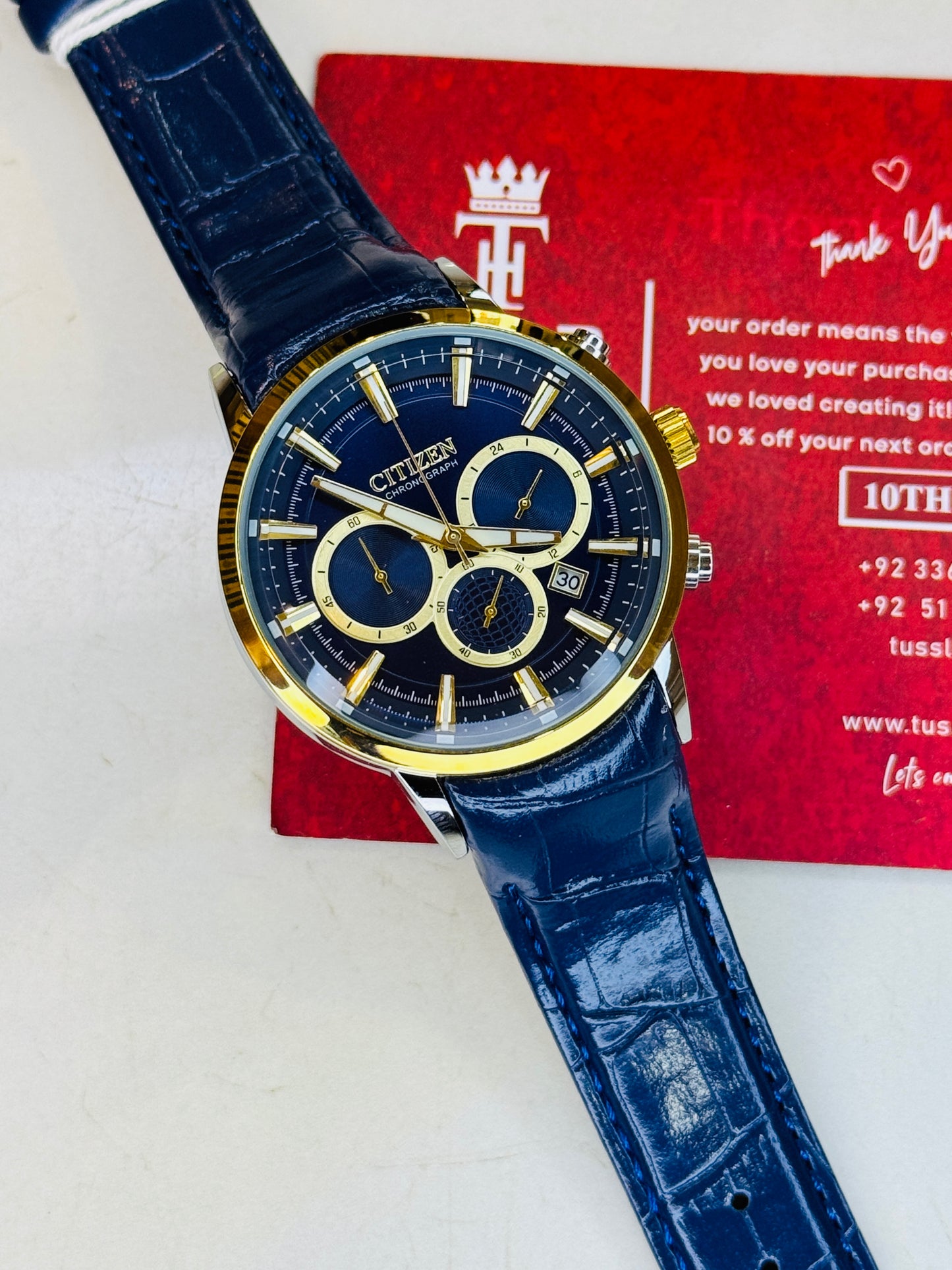 Citizen Globe Blue Gold Chronograph Watch