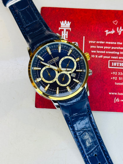Citizen Globe Blue Gold Chronograph Watch