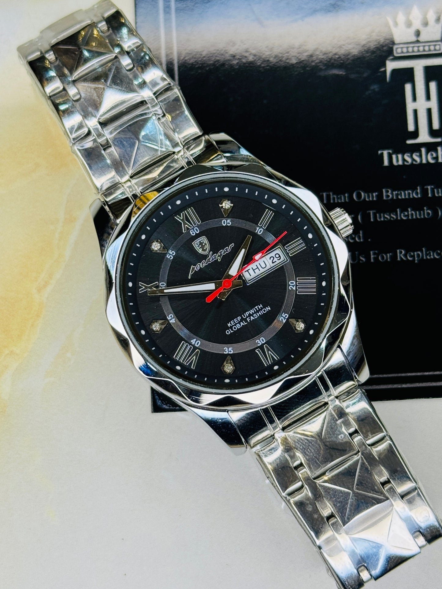Silver Black Poedagar Prism Dial Watch