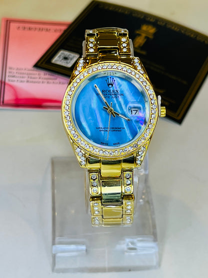 Gold Blue Gem Stone Dial Rolex For Her