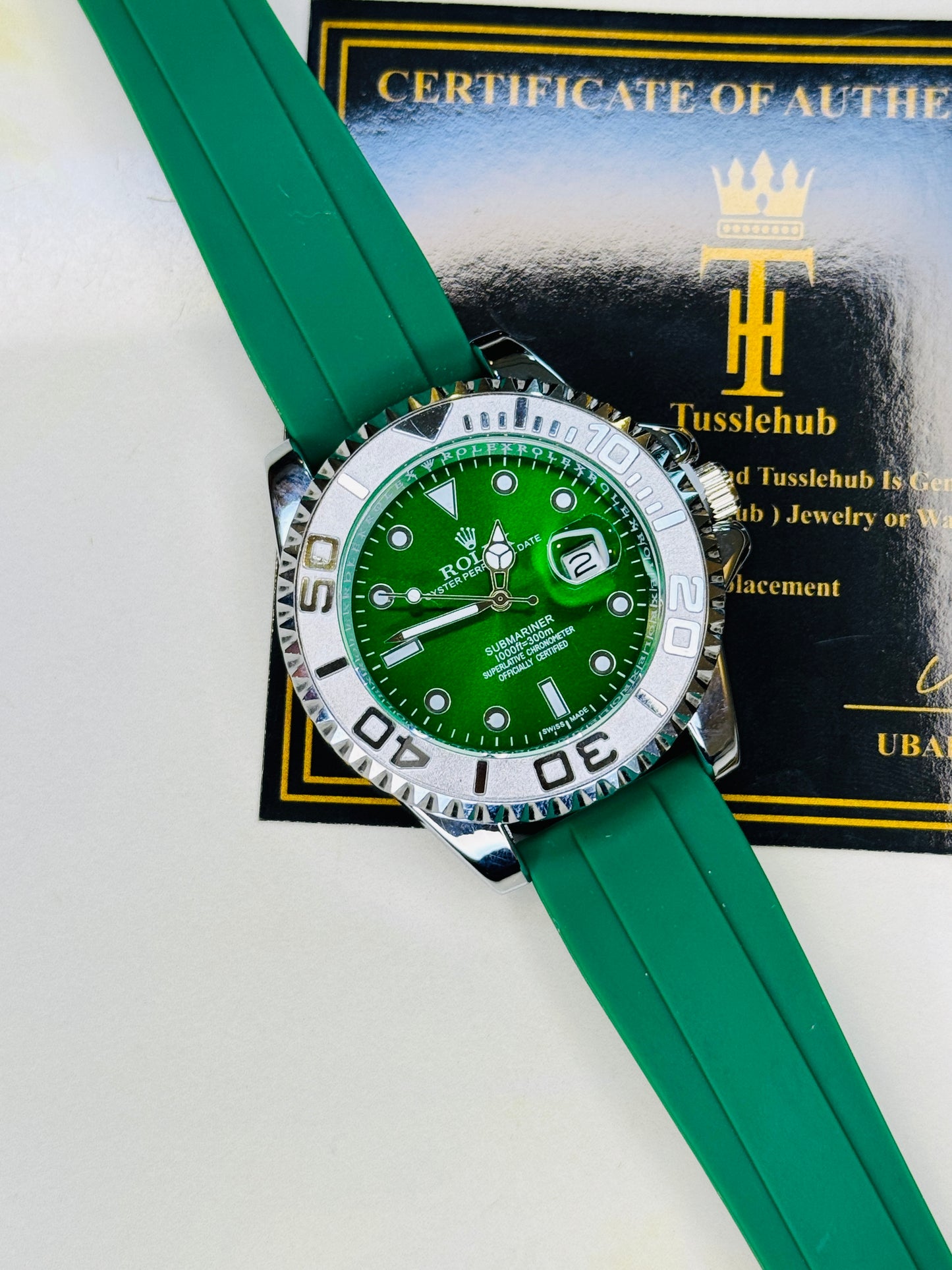 Green Silver Dial Black Yatchmaster Watch