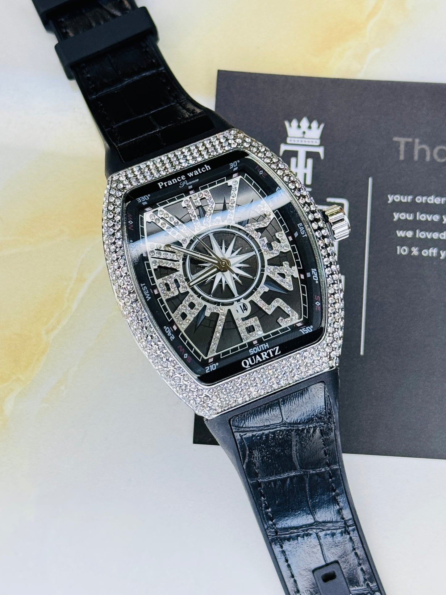 Vanguard Black Silver Iced Frank Muller Watch