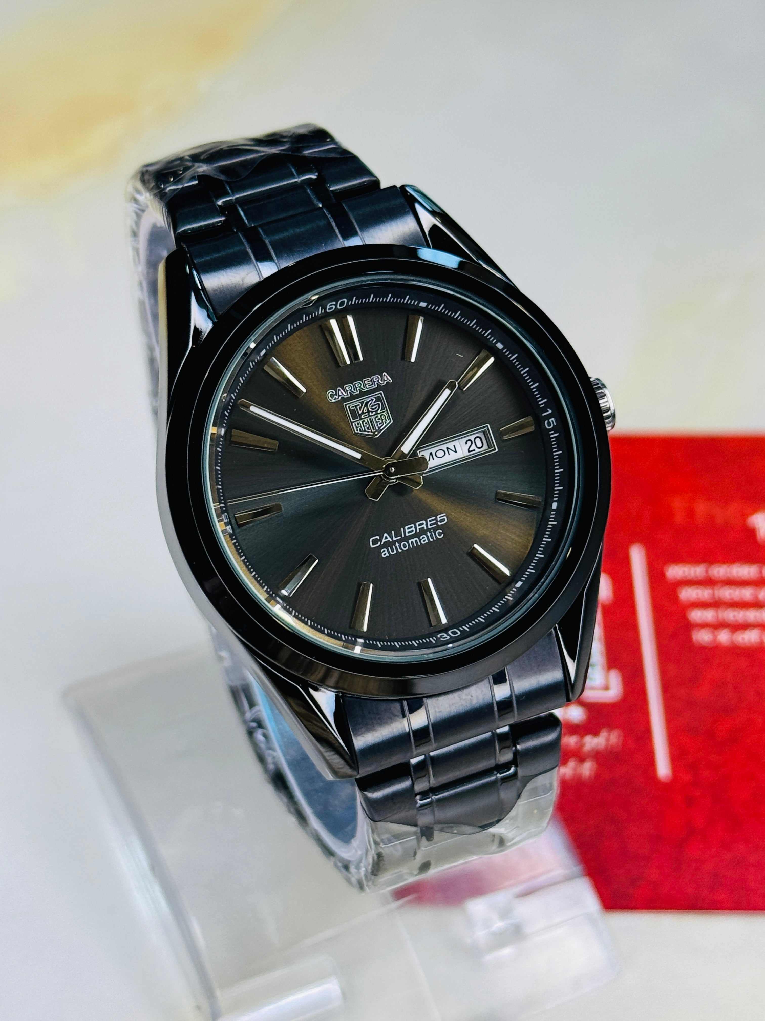 All Black Carrera Day Date Chain Strapped Watch