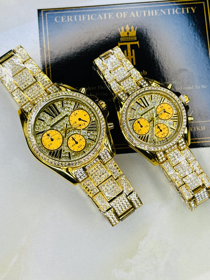 Gold Mk Iced Couple Watches