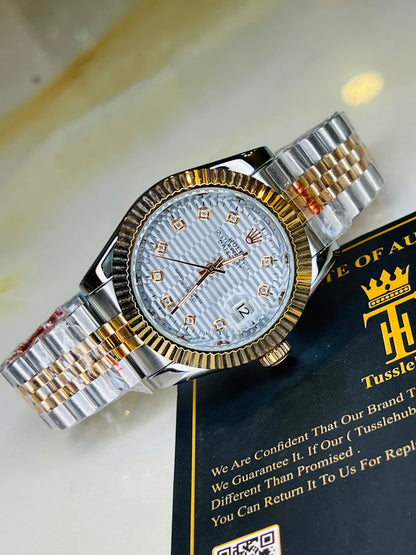 Jubilee Date Just Silver Rose Fluted Bezel White Dial Automatic Watch