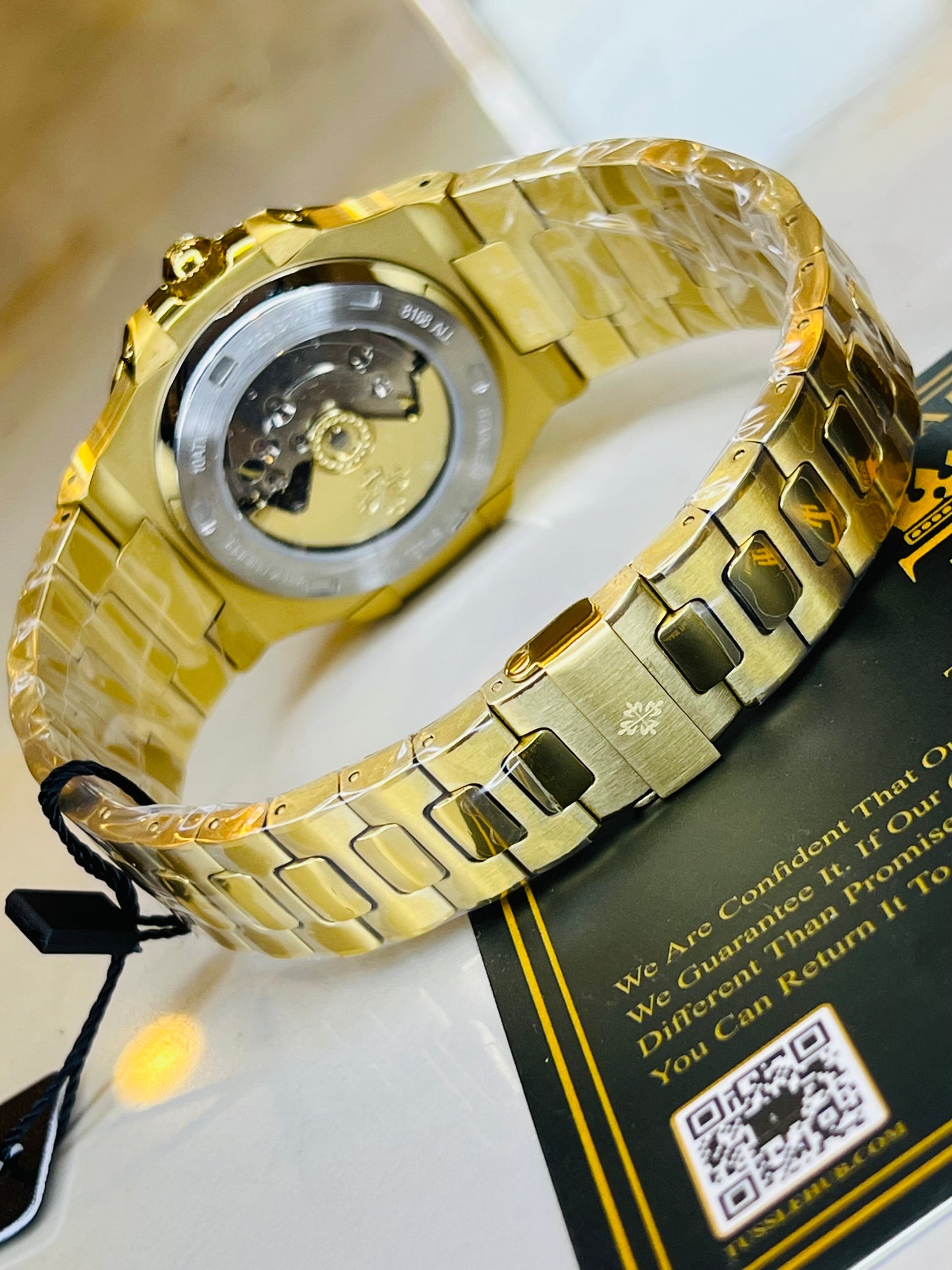 Gold Sapphire Blue Automatic Nautilus Super Clone Watch