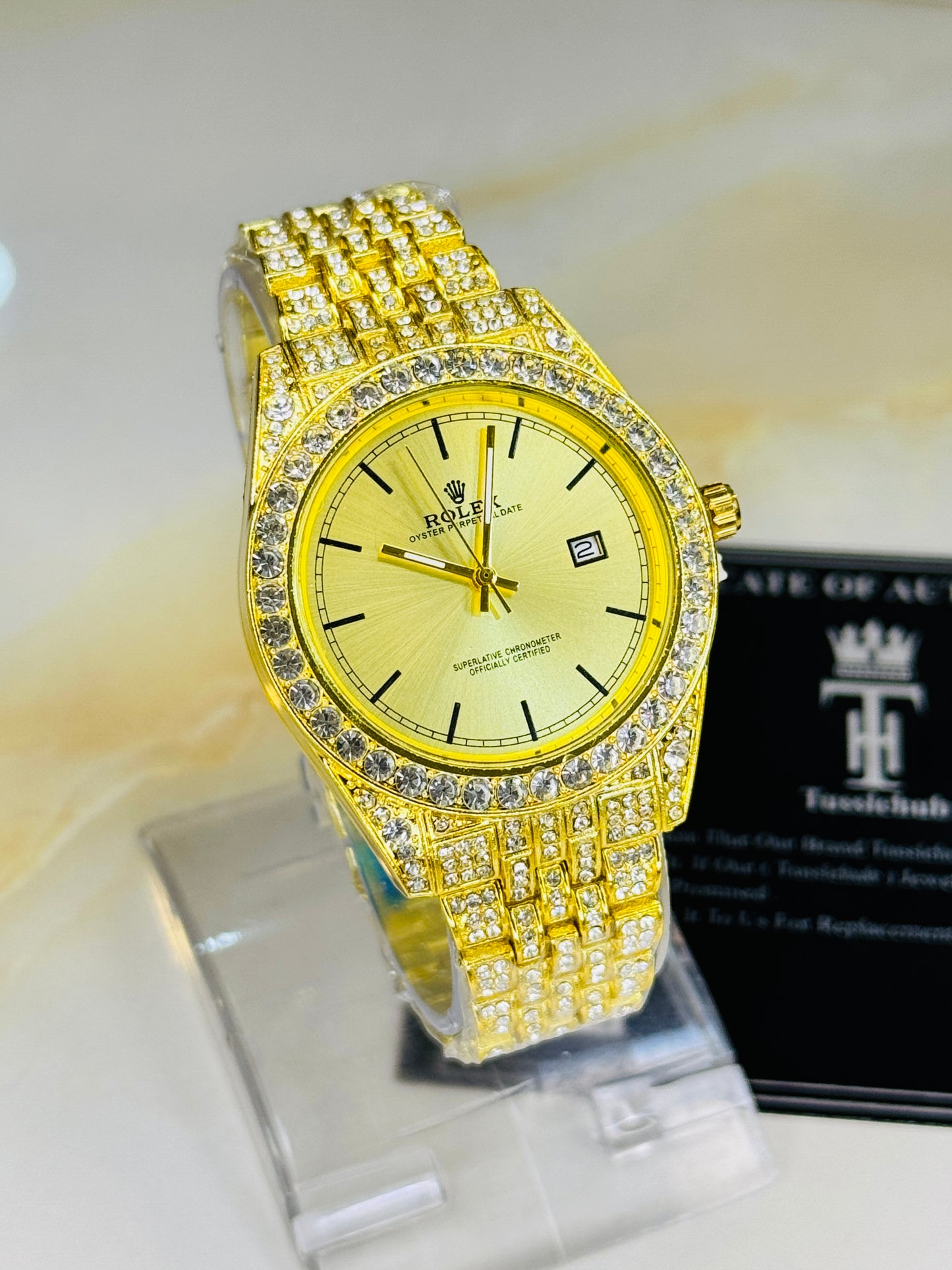Gold Perpetual Iced Watch For Her