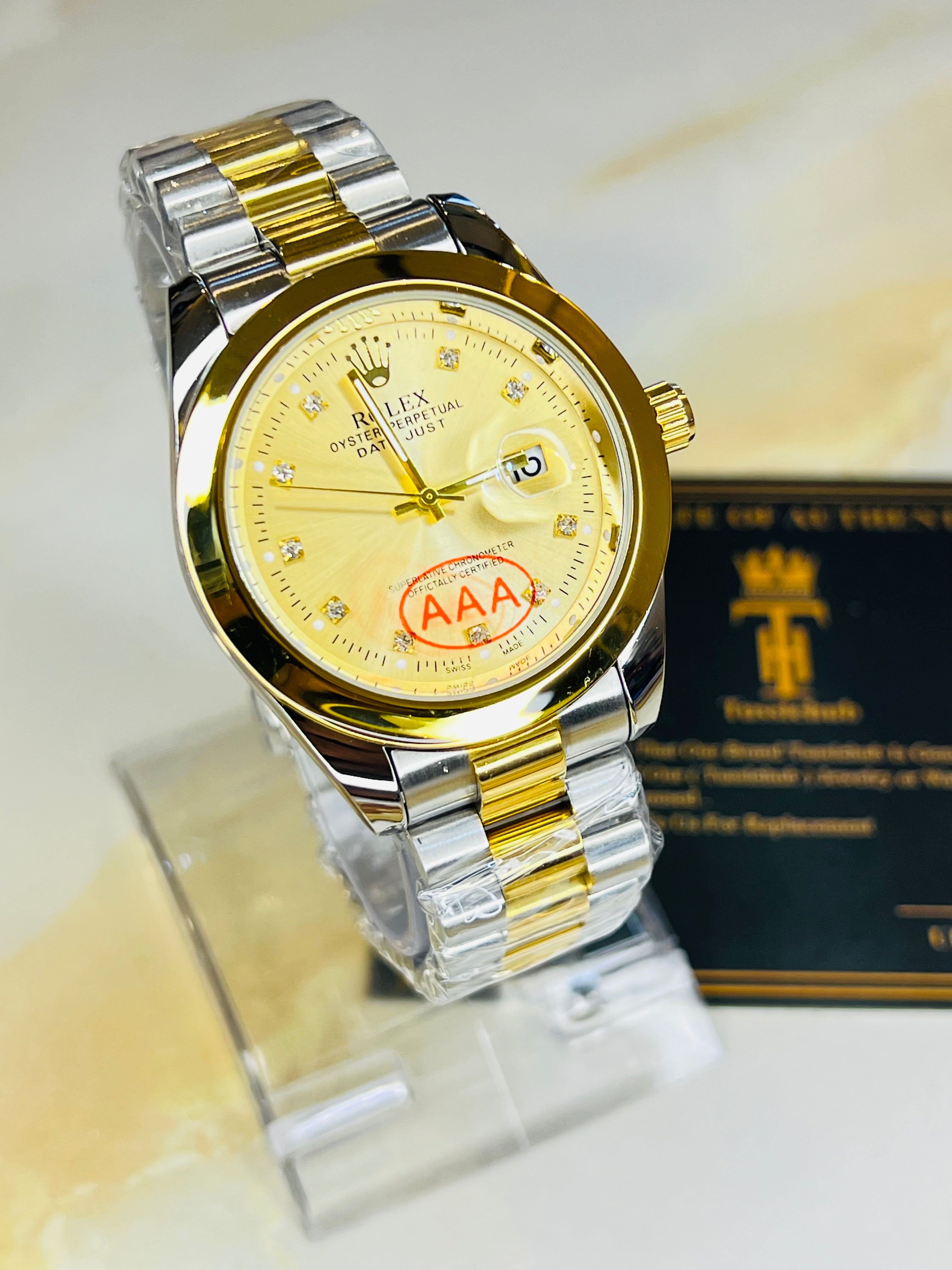 Two Tone Gold Plain Bezel Date Just Watch