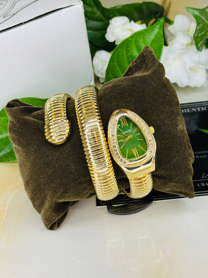 Gold Emerald Serpentine Watch For Her