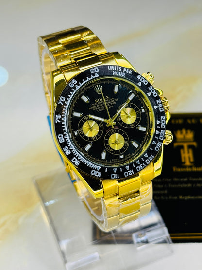 Gold Black Daytona Chronograph Chain Strap Master Clone Watch