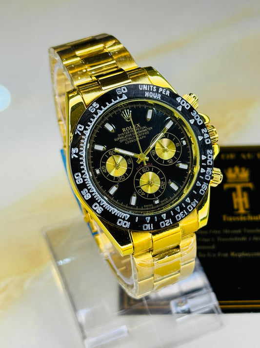 Gold Black Daytona Chronograph Chain Strap Master Clone Watch