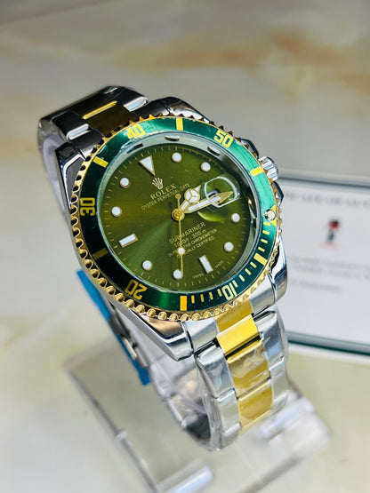 Two Tone Emerald Submariner Rotating Bezel Watch