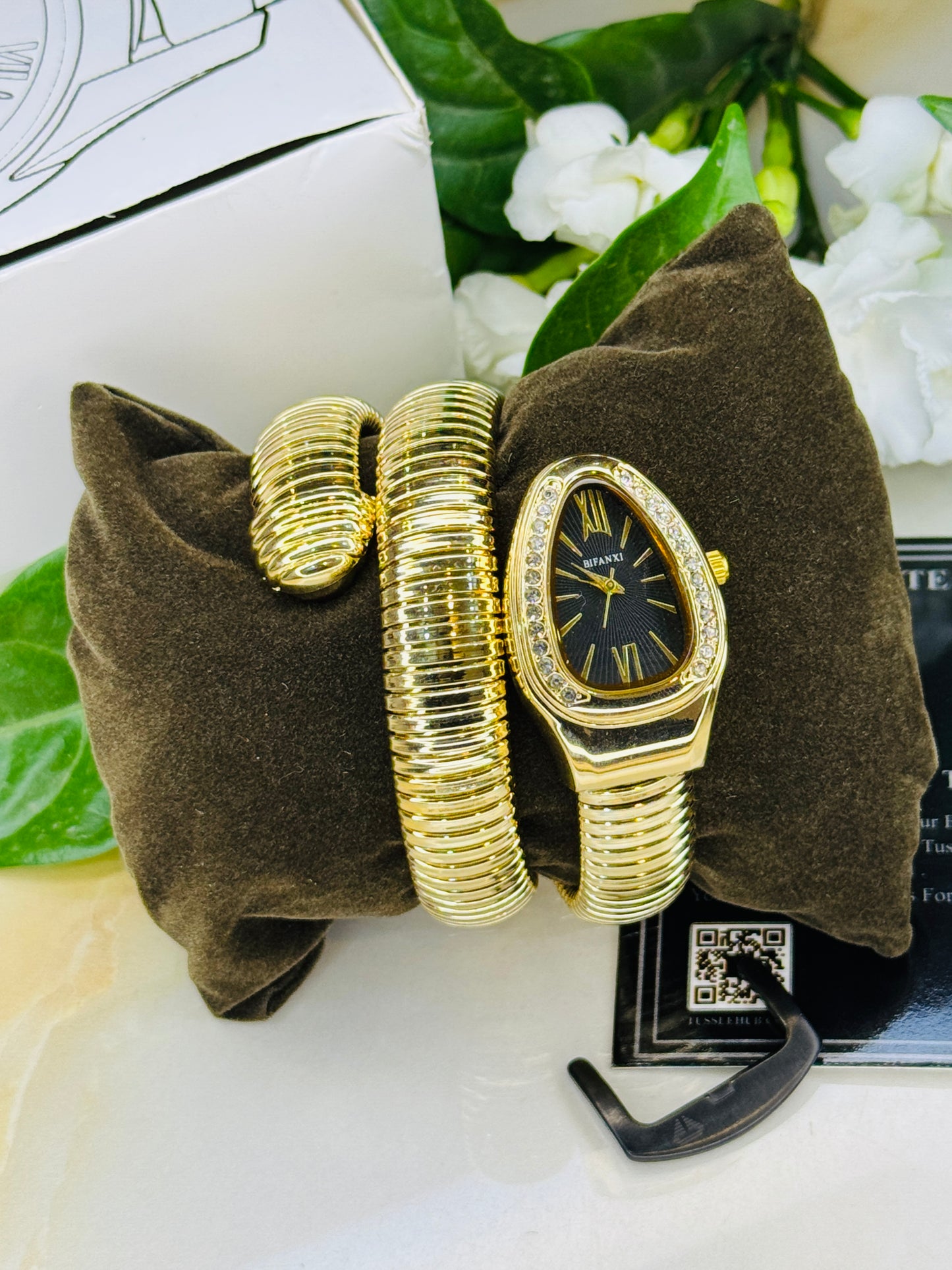 Gold Black Serpentine Watch For Her