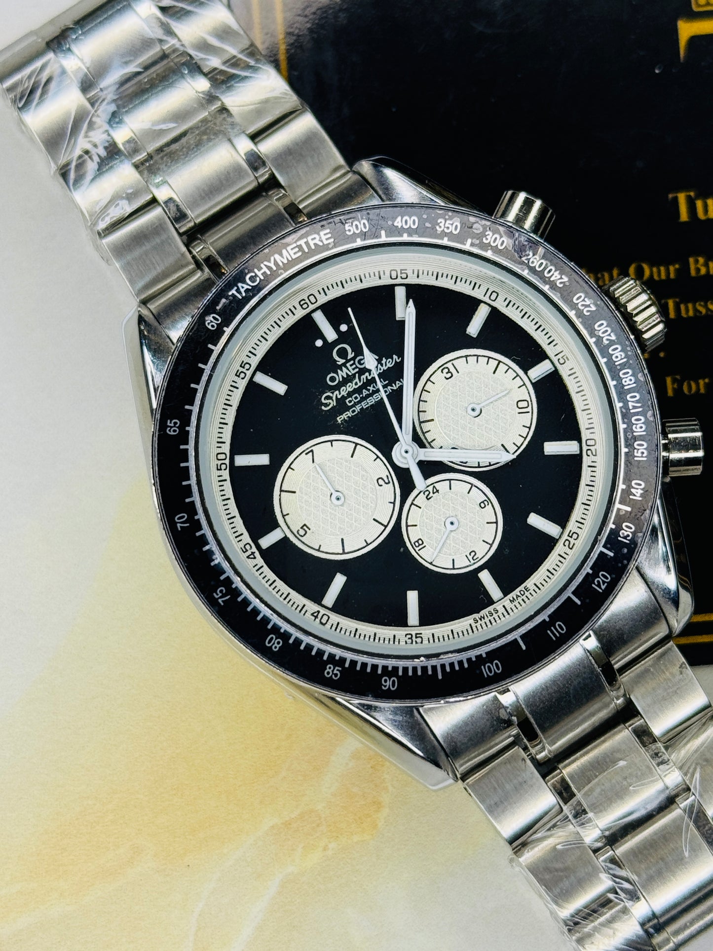 Speedmaster Panda Dial Silver Automatic Master Clone Watch