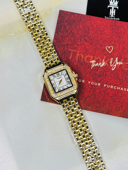 Gold White zircon Santos Watch For Her