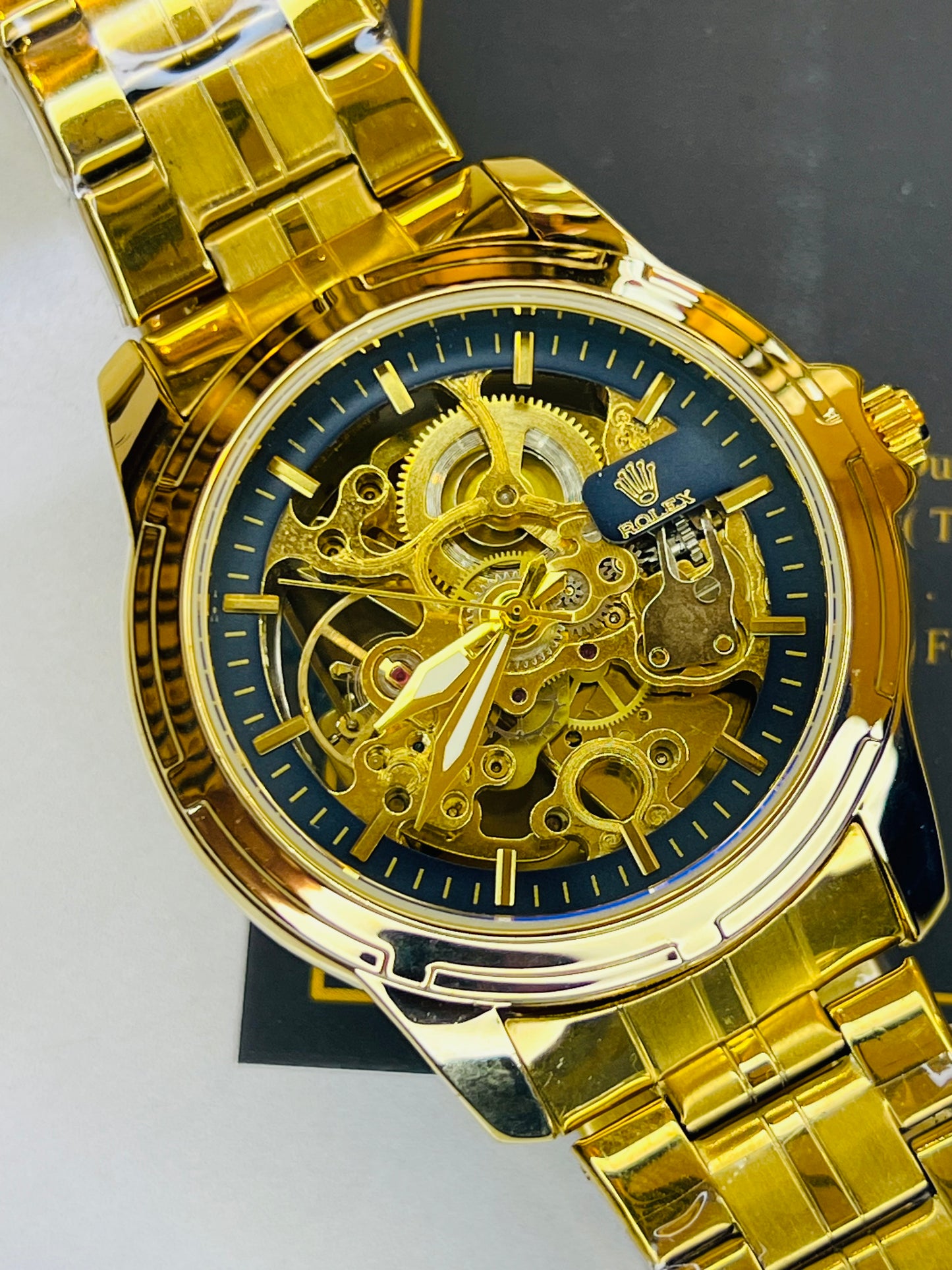 R-2 Gold Navy Chain Strap Skeleton Automatic Watch