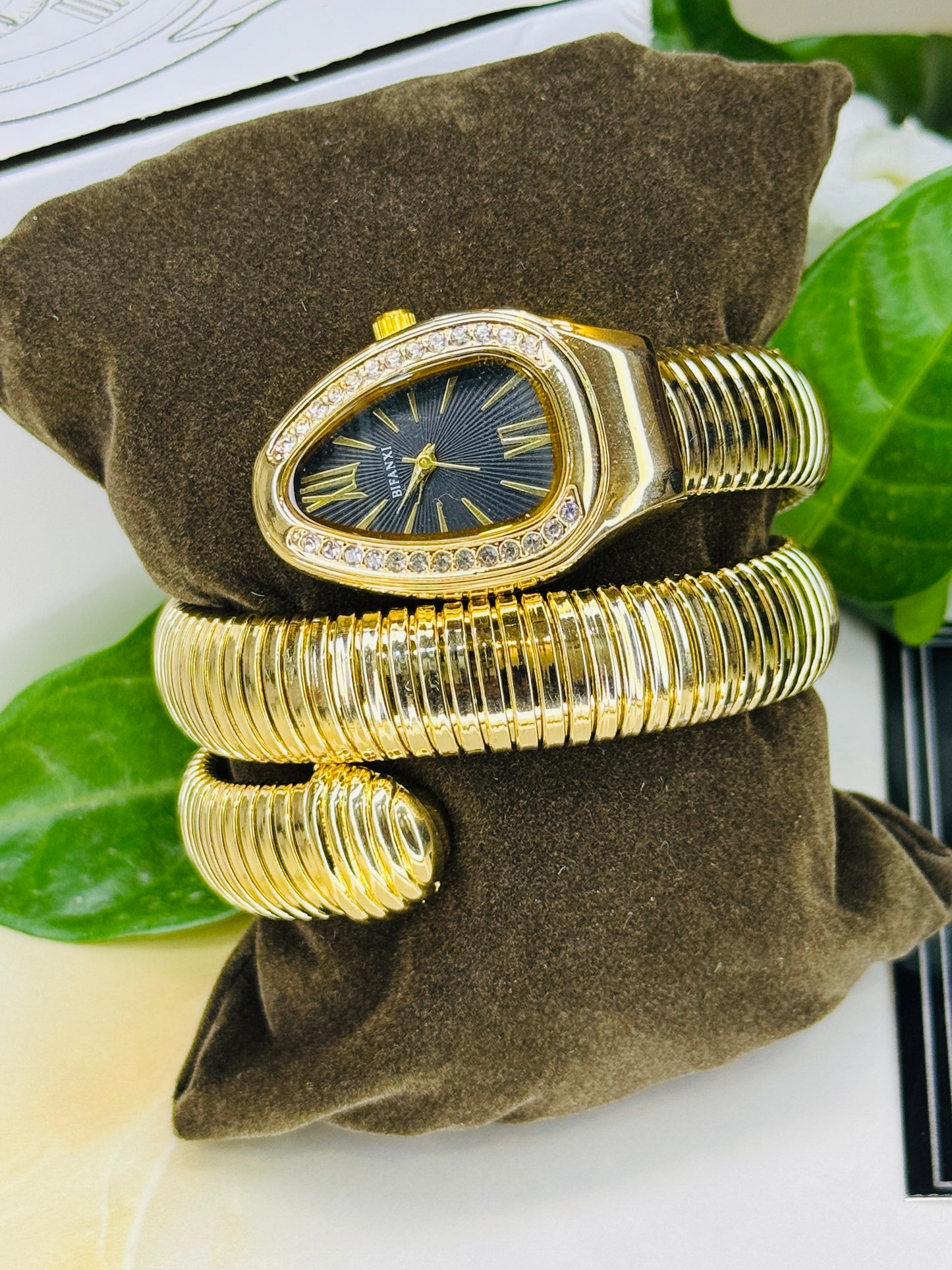Gold Black Serpentine Watch For Her