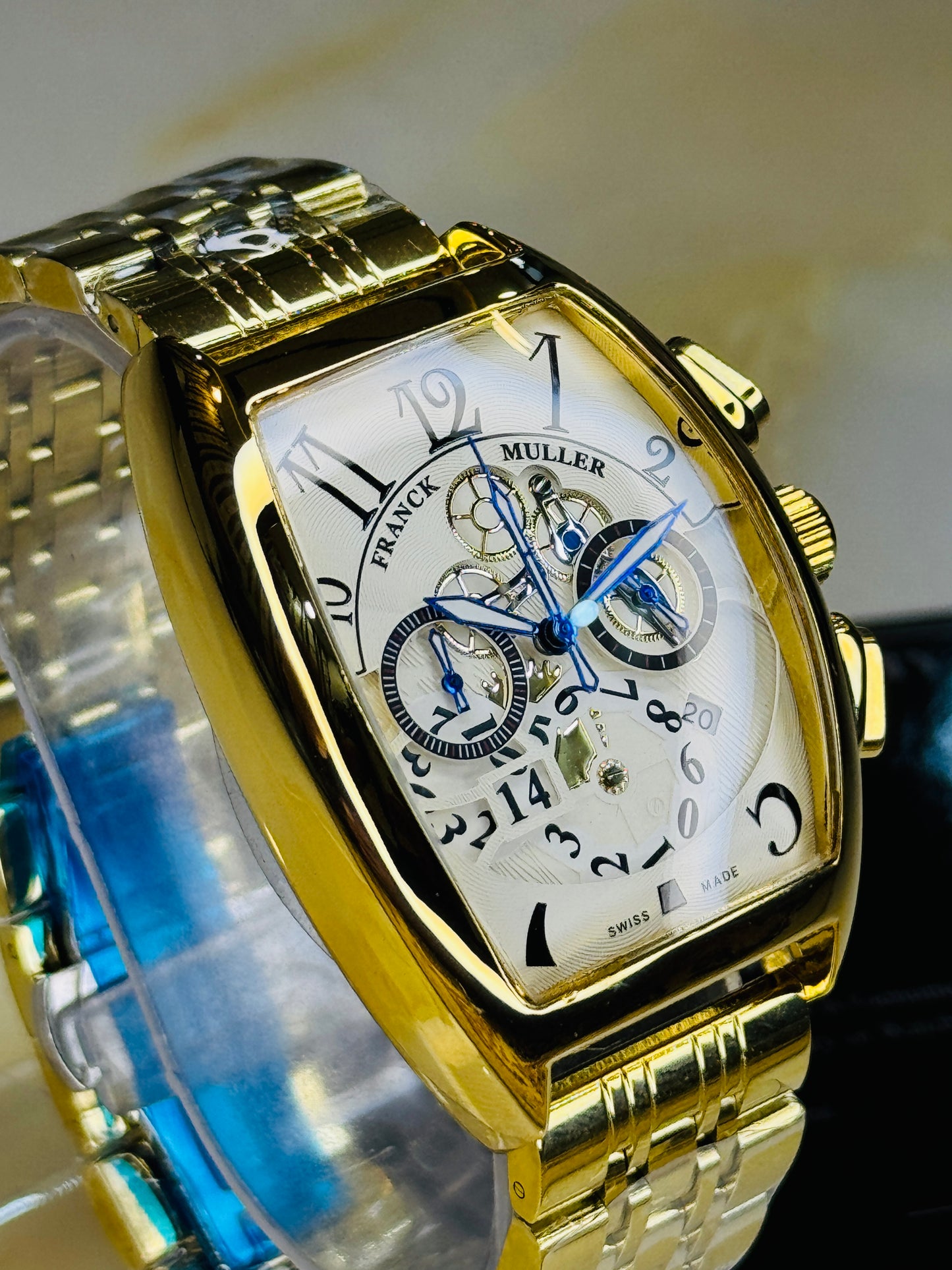 Chain Frank Muller Gold White Chronograph Dial Watch