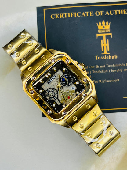 Tank Gold Black Dial Square Premium Watch