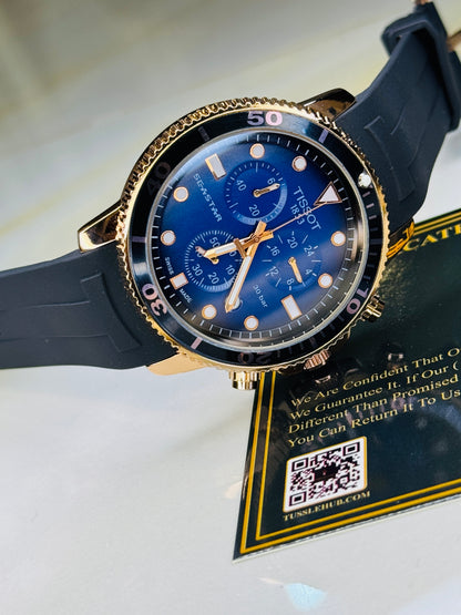 Black Rose Gold Sapphire Tissot Sea Star Chronograph Watch