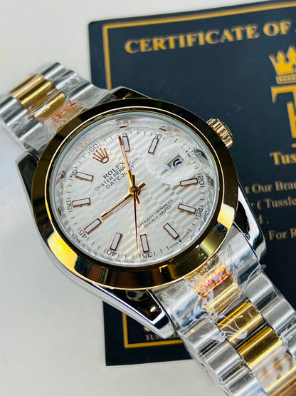 President Date Just Silver Rose Plain Bezel White Dial Automatic Watch