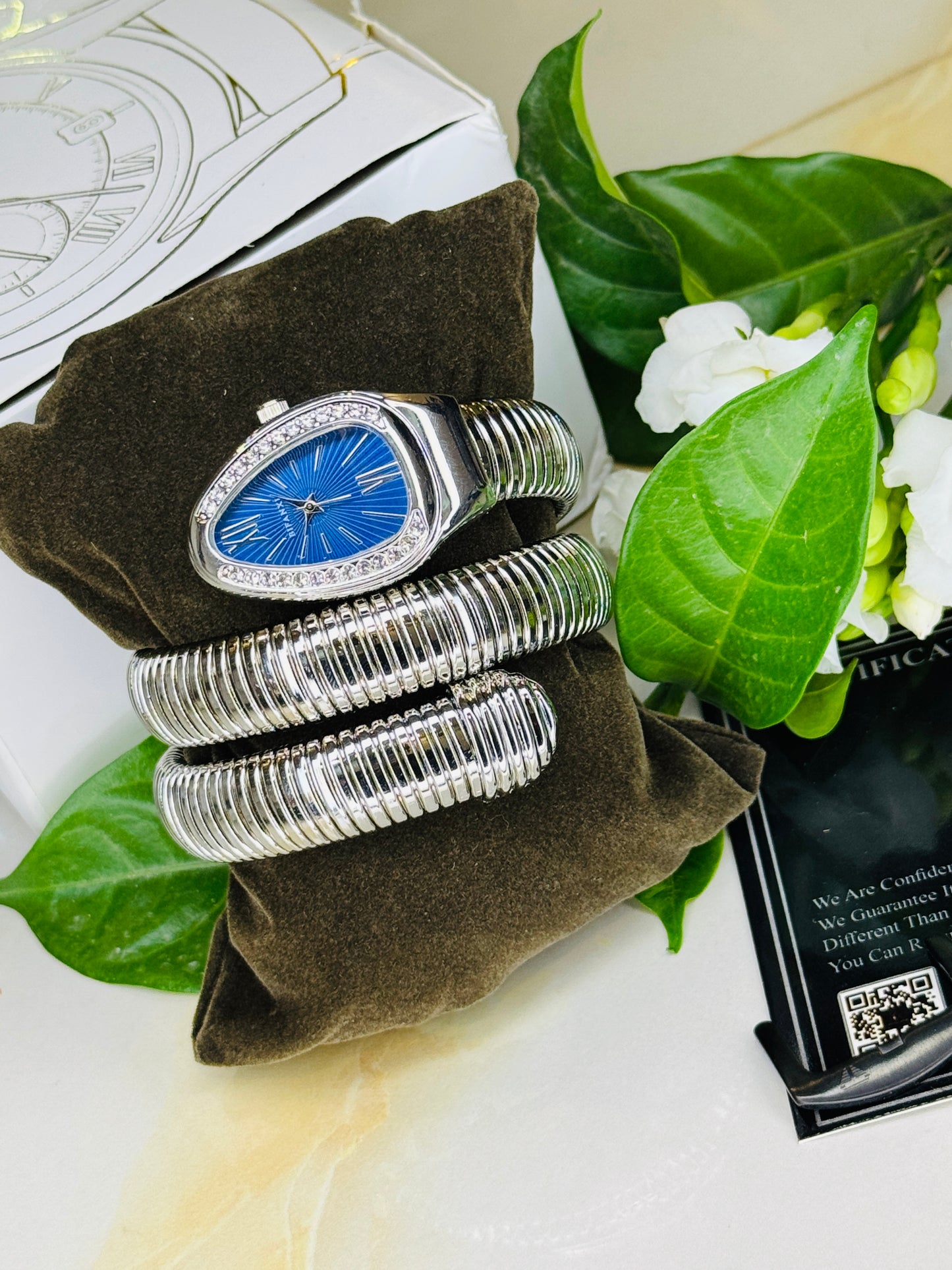 Silver Sapphire Serpentine Watch For Her