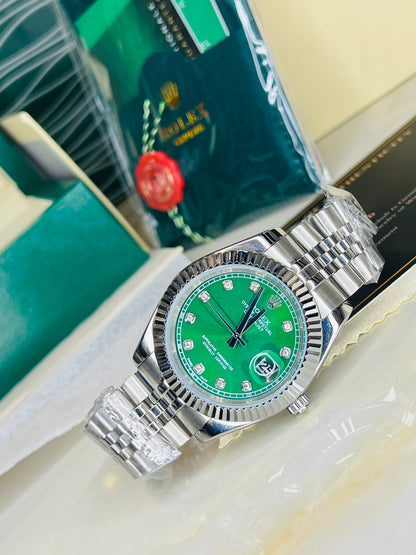 Date Just Silver Green Diamond Dial Quartz Master Clone Watch