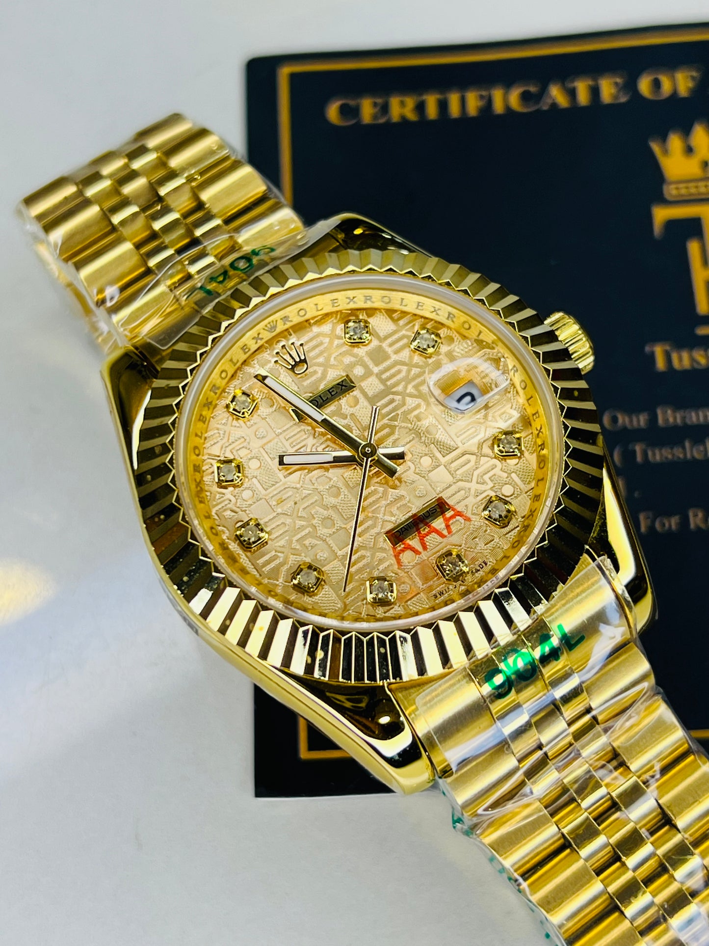 Jubilee Date Just All Gold Fluted Bezel Quartz Watch