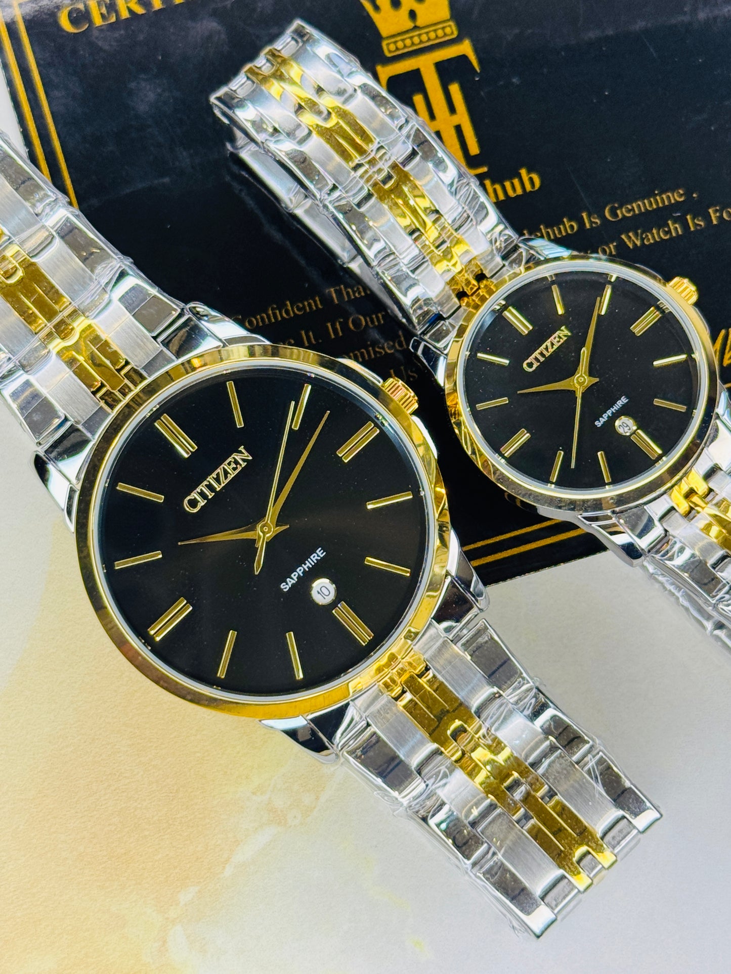 Two Tone Black Down Date Citizen Couple Watch