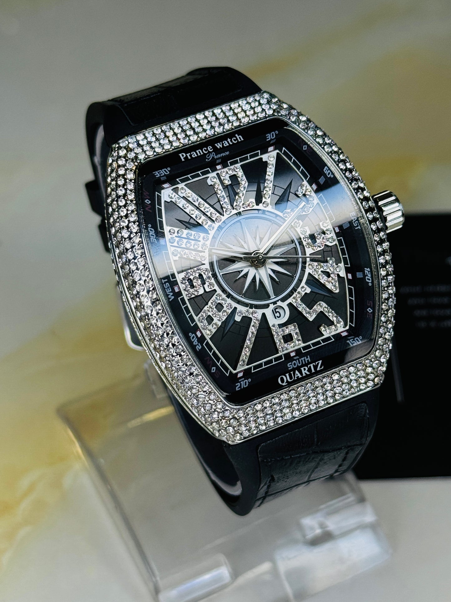 Vanguard Black Silver Iced Frank Muller Watch