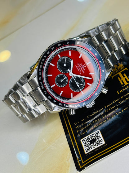 Speedmaster Blood Dial Silver Automatic Master Clone Watch