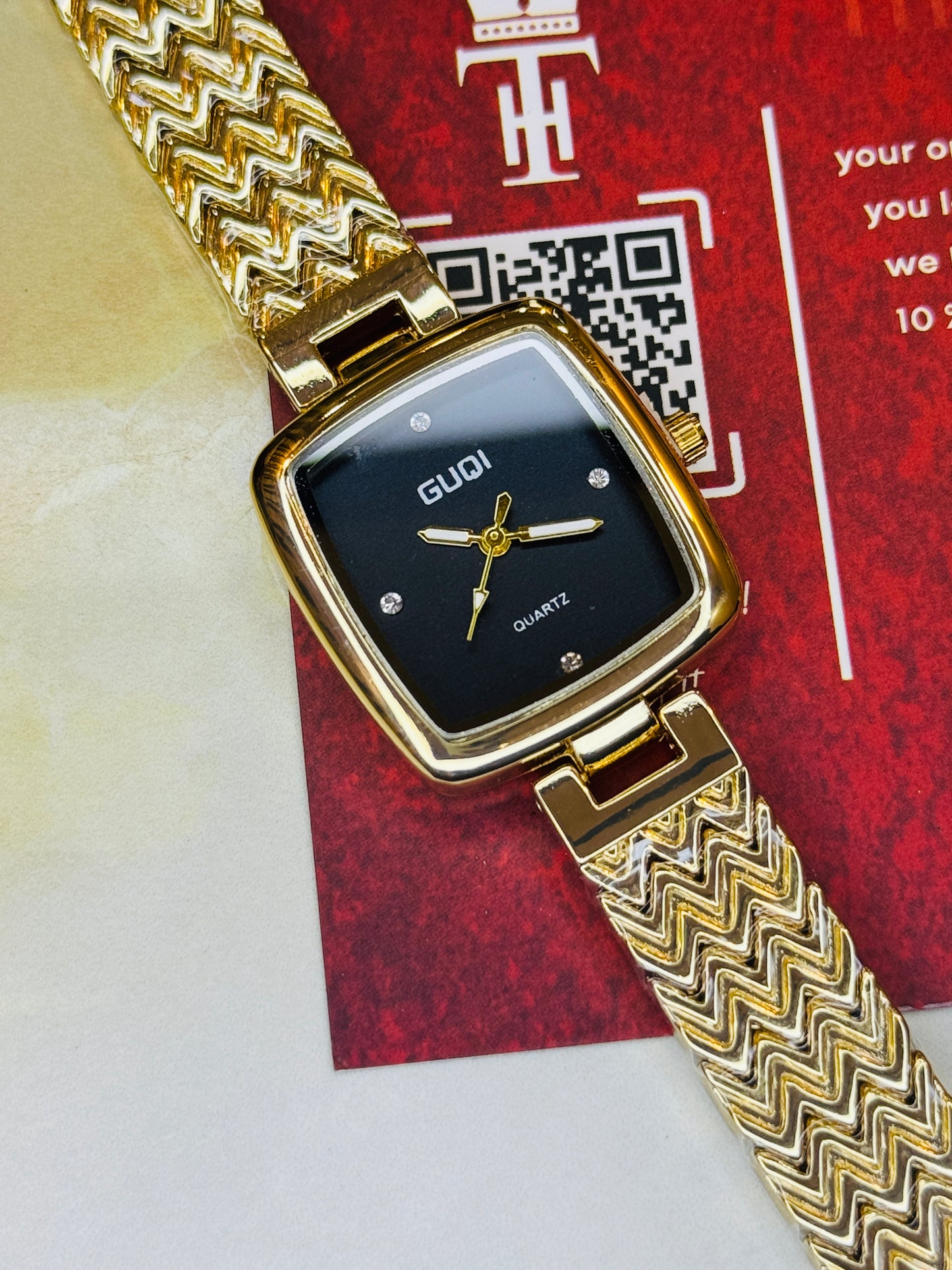 Gold Black Guqi Square Watch For Her