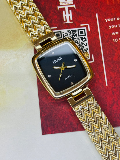 Gold Black Guqi Square Watch For Her