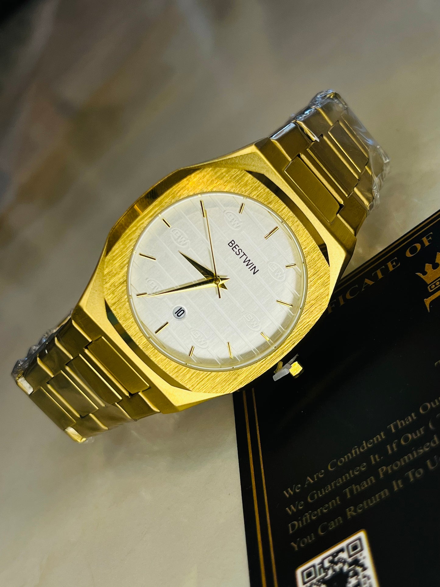 Gold White Dial Bestwin Watch