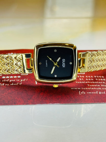Gold Black Guqi Square Watch For Her