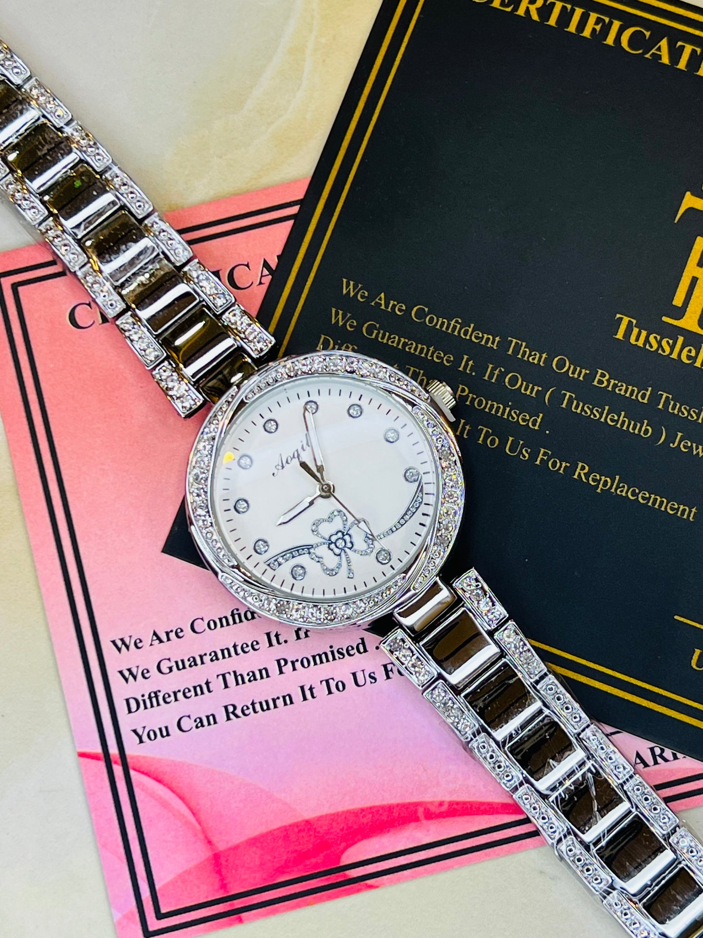 Silver Uni Flower Zircon Watch for her