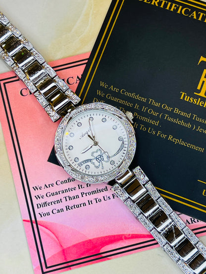 Silver Uni Flower Zircon Watch for her