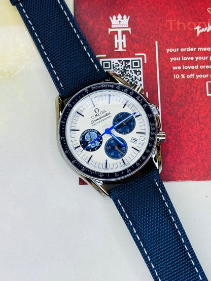 Omega 50th Anniversary Aqua Blue Chronograph Watch