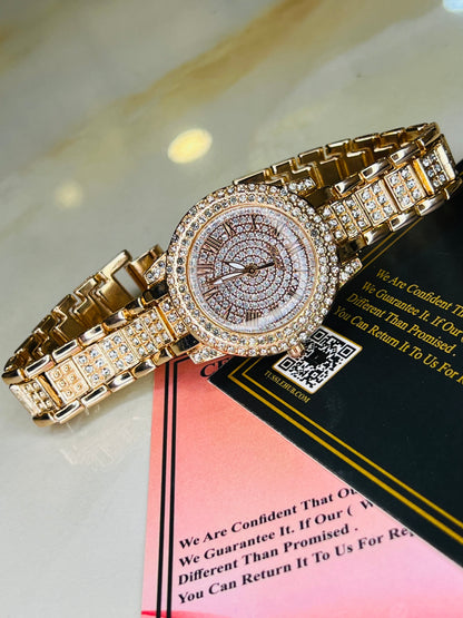 Rose Gold Iced Out Watch For Her