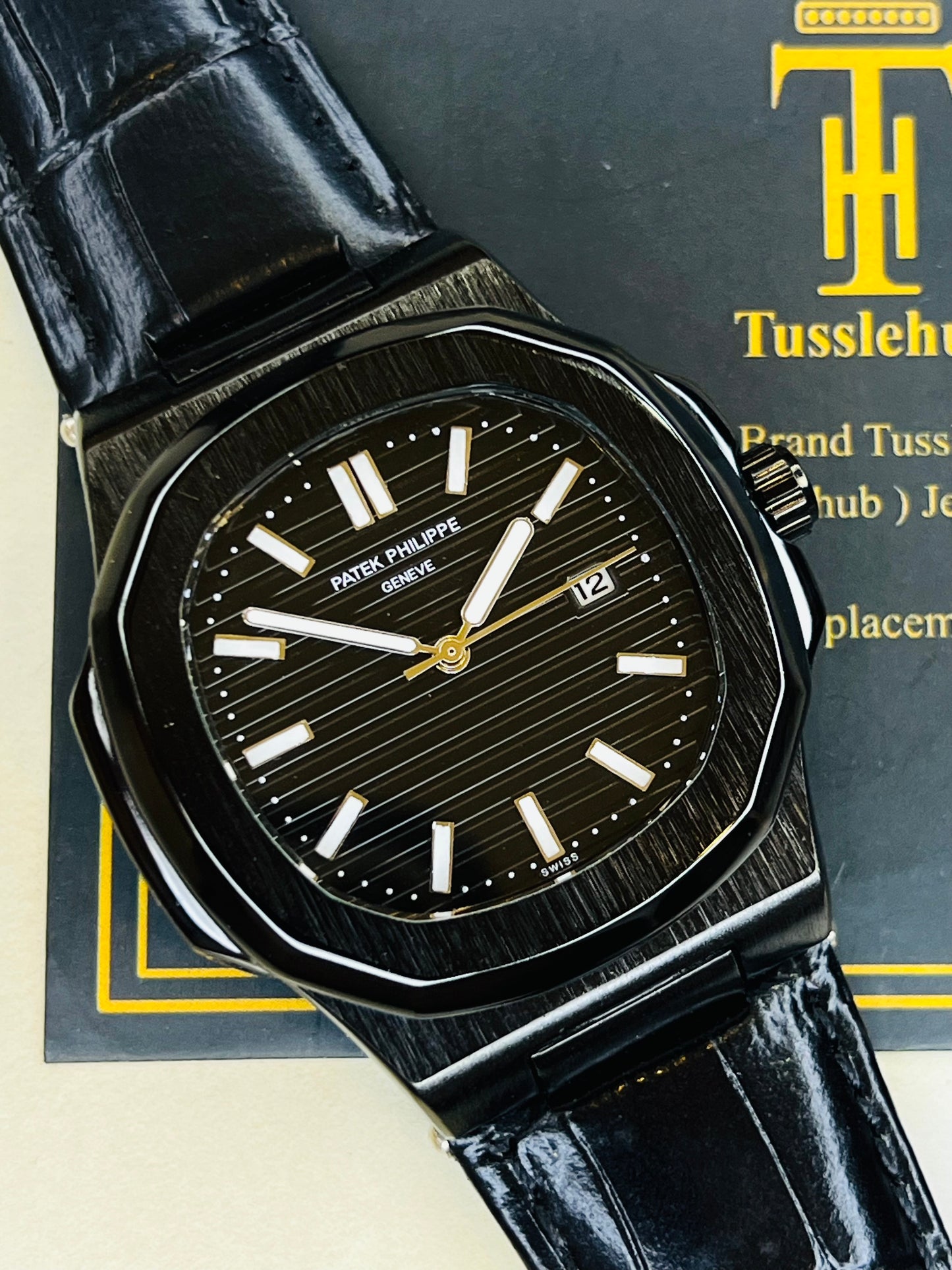 Leather Strap All Black Nautilus Dial Watch