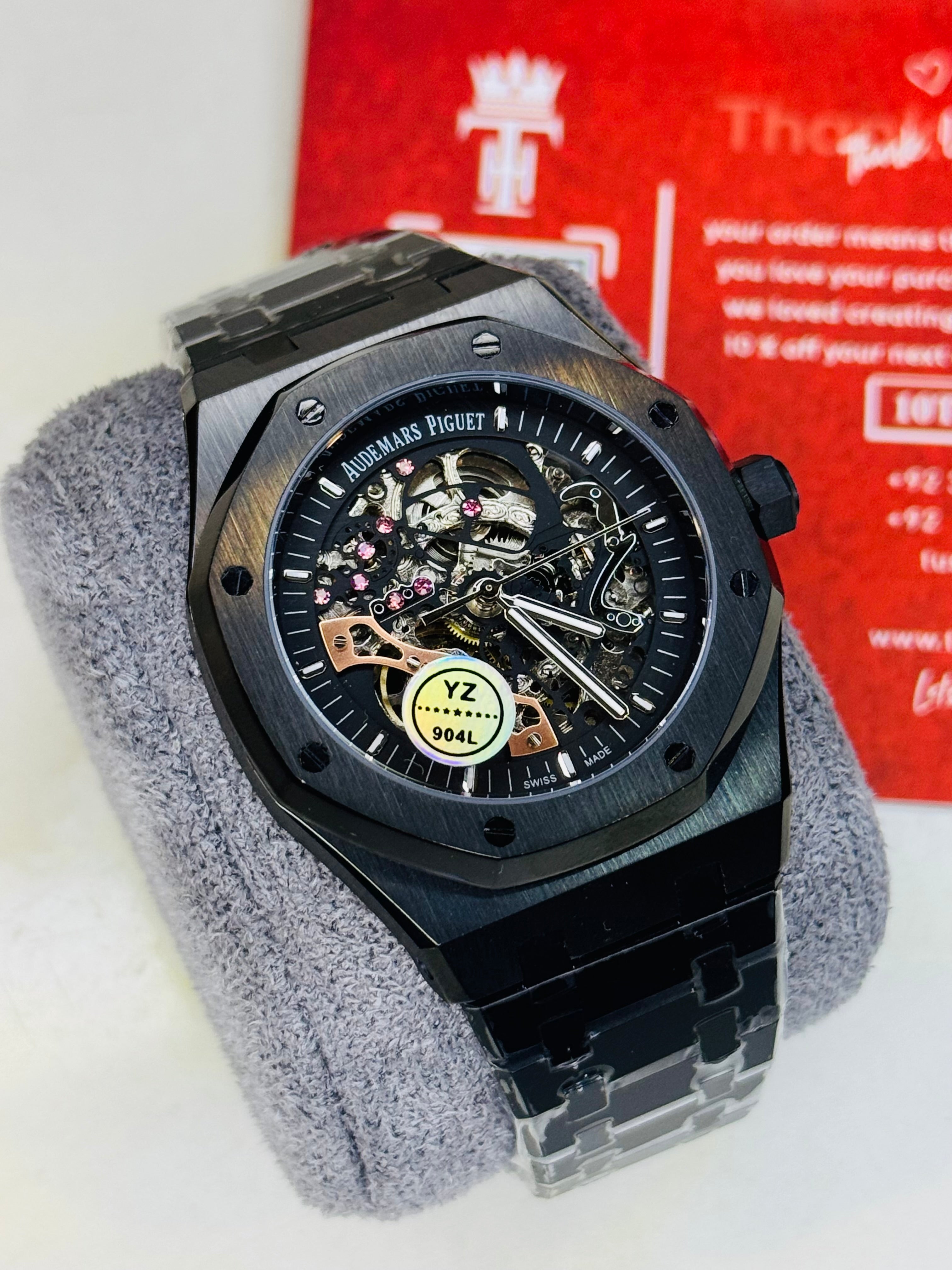 All Black Automatic Skeleton Dial Super Clone Watch