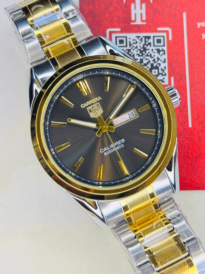 Tag Heur Two Tone Black Carrera Day Date Chain Strapped Watch