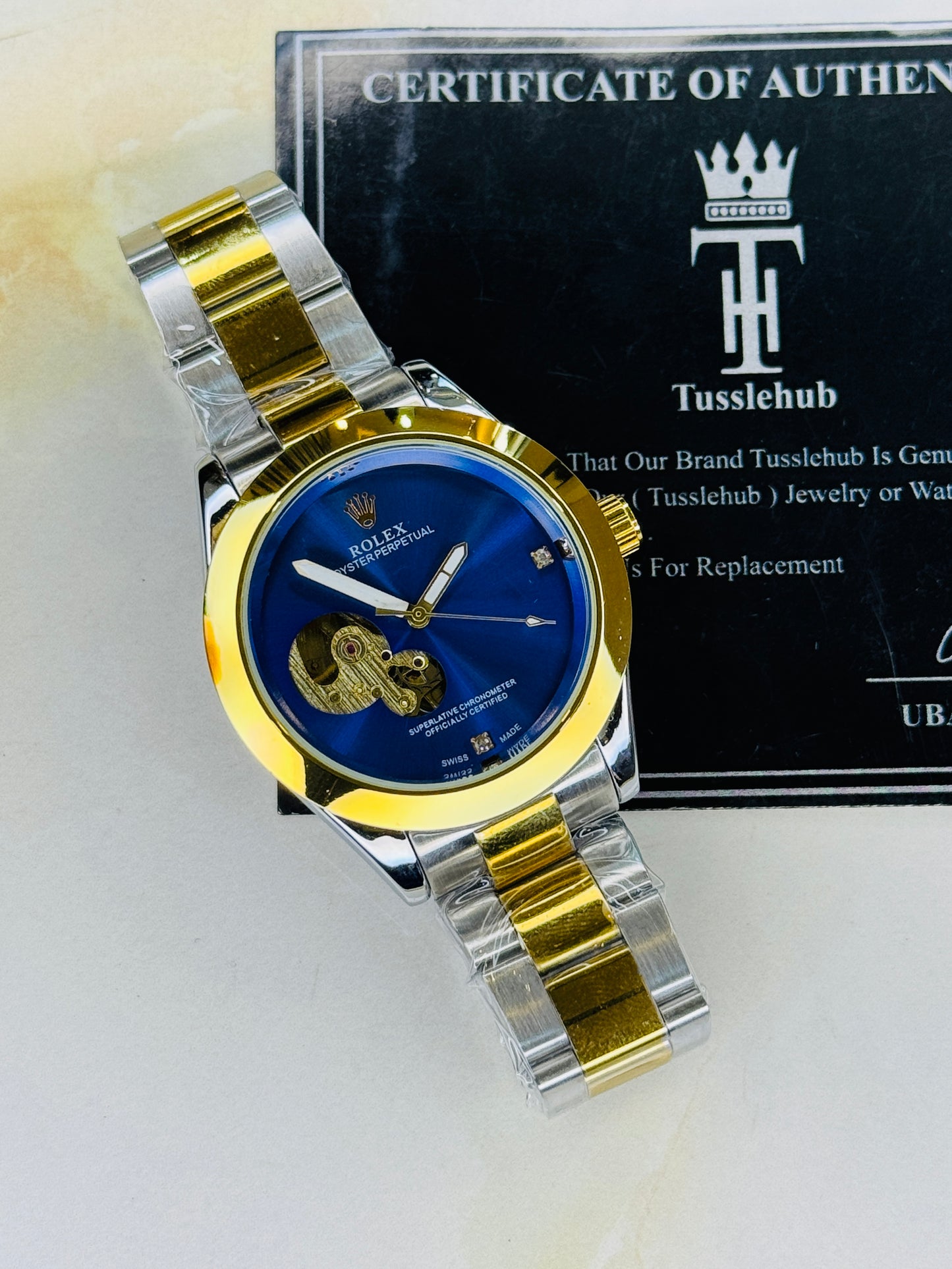 Two Tone Sapphire Hawk Eye Automatic Rolex Watch