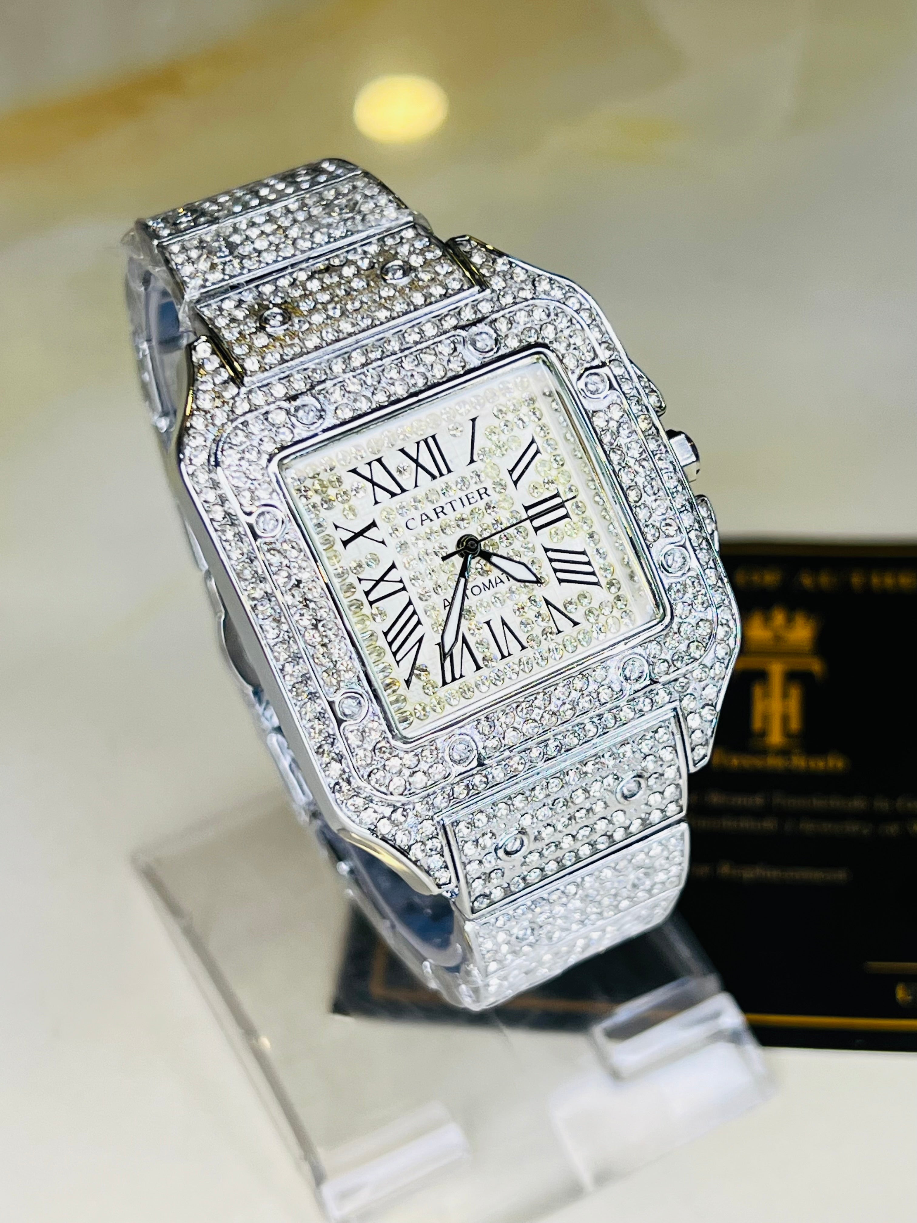 All Silver Square Tank Iced Out Watch