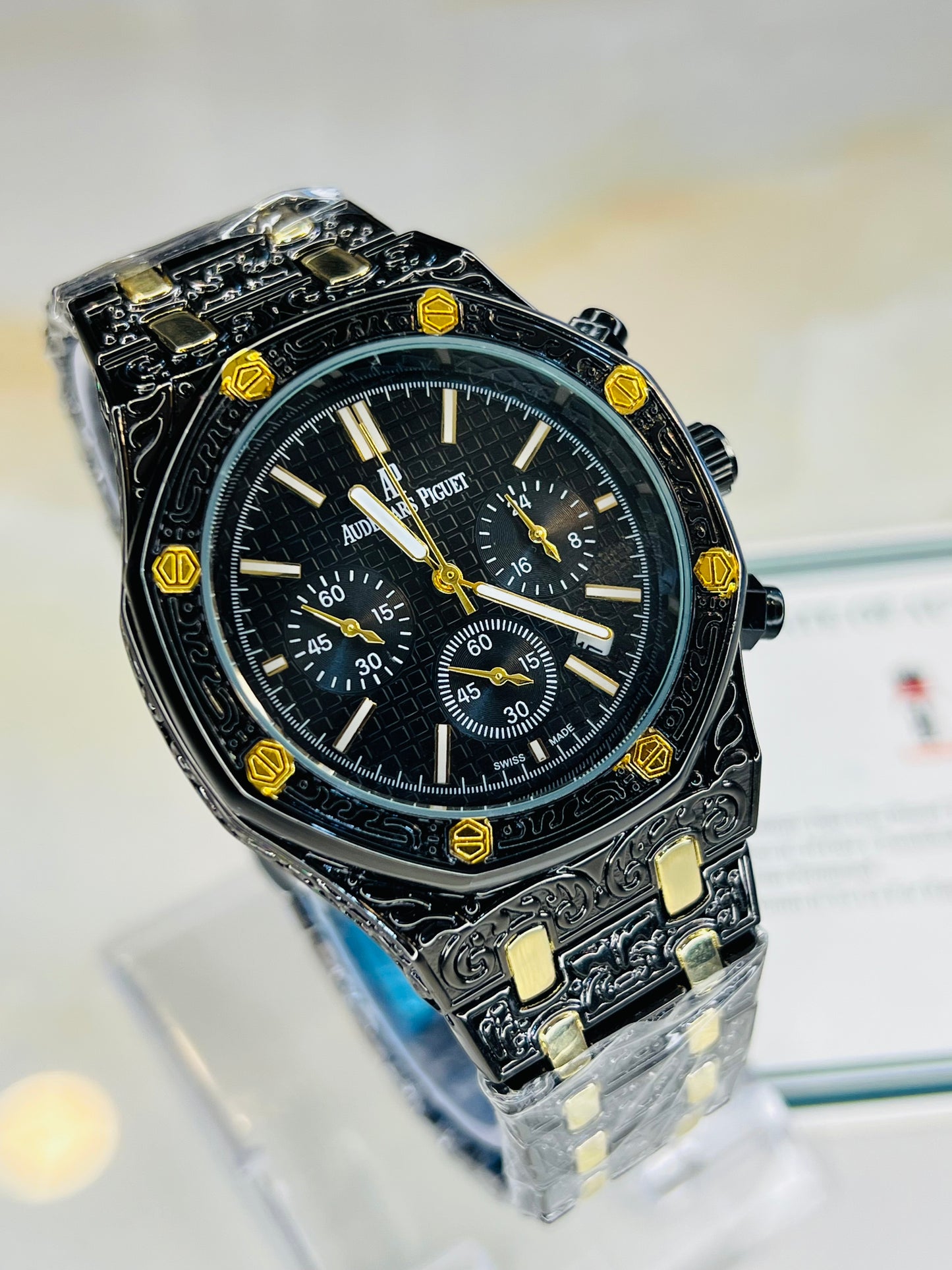 Calligraphic Dial Black AP Chronograph Watch