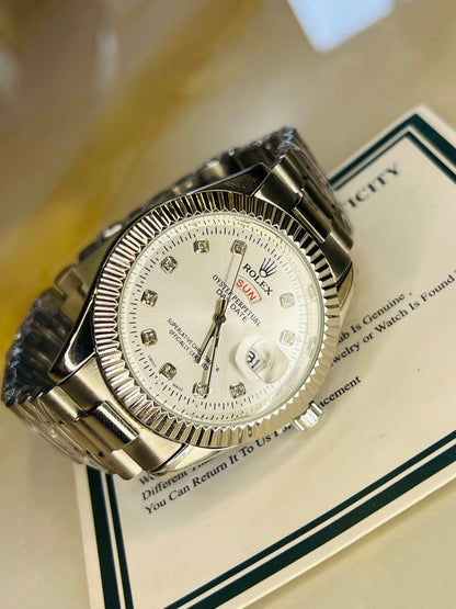 Premium Day Date Rolex Silver White Dial Watch