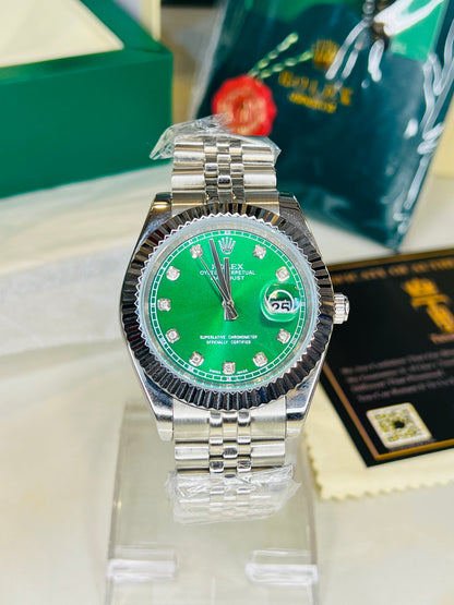 Date Just Silver Green Diamond Dial Quartz Master Clone Watch